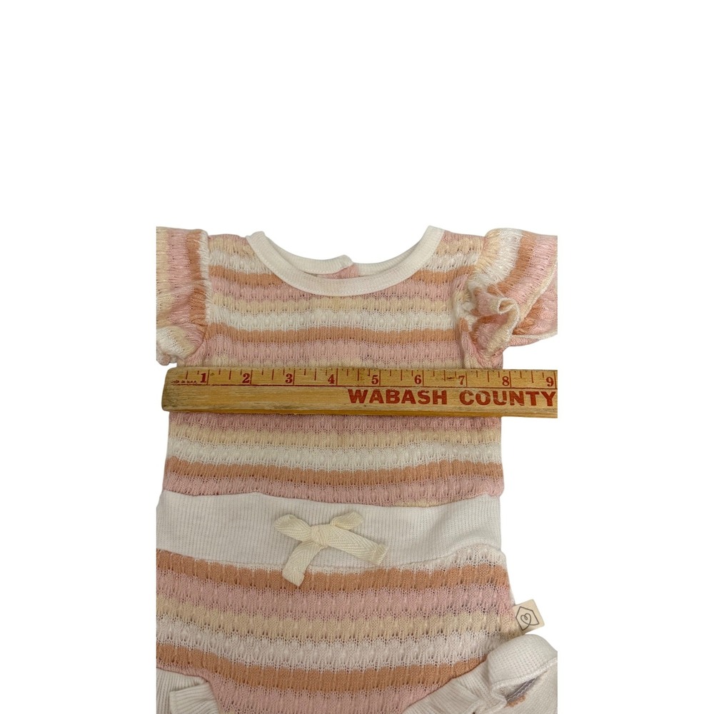 Snug Baby Girl Striped Pointelle Knit Ruffle Romper Bodysuit‎ Pink Orange 0-3M - Picture 3 of 8